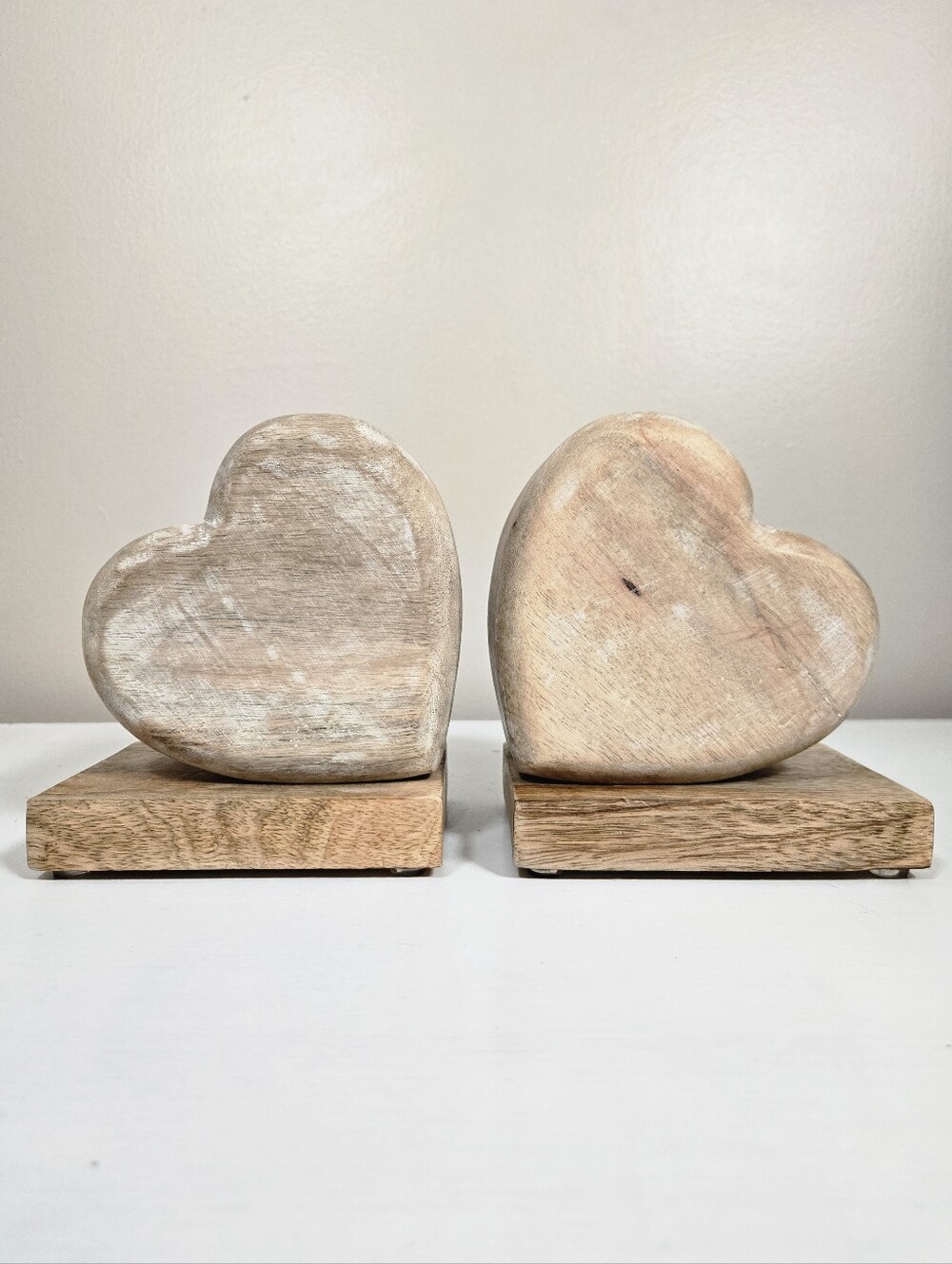 Bouclair Heart Stone Wooden Bookends, Set Of 2 ~ EUC
